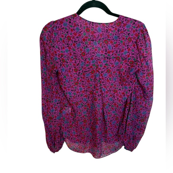 Veronica Beard Ashlynn Fuchsia Floral Silk Pintuck Blouse - Picture 3 of 9